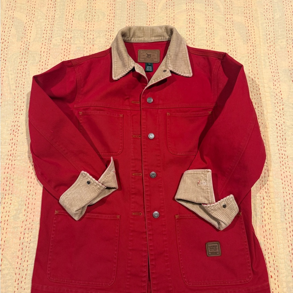 Ralph Lauren Red Vintage Barn Jacket with Tan Accents
